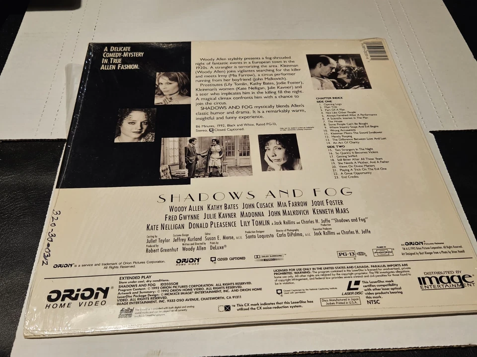 Shadows And Fog Laserdisc LD Woody Allen Kathy Bates Madonna 1992 - Image 2 of 2