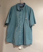 CHAPS Men's Easy Care Plaid Short Sleeve Green/blue/white Button-Down Shirt Size