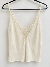 Cream Lace-Trim Pleated Camisole