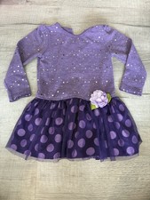 Vintage Toddler Girl Sparkly Purple Tutu Dress With Polka Dot Sleeves Youngland