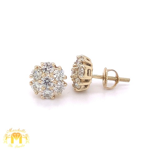 GENUINE 14k Gold Round Earrings with Jumbo Round Diamonds(7 stones) by MARCHELLO