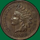 1903 Indian Head Cent Almost Uncirculated AU Coin, Issues #38110