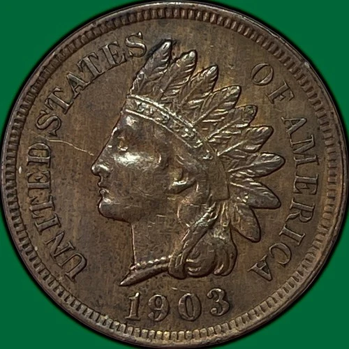1903 Indian Head Cent Almost Uncirculated AU Coin, Issues #38110