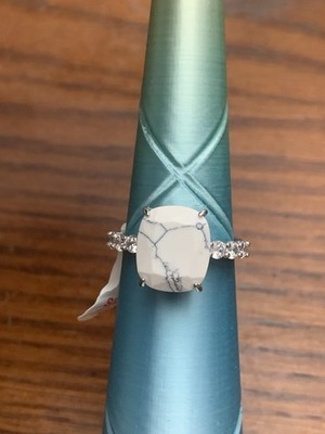 Bomb Party Ring Size 10 RG42266 Moonlit Wildfire Howlite Magnesite Rhodium 