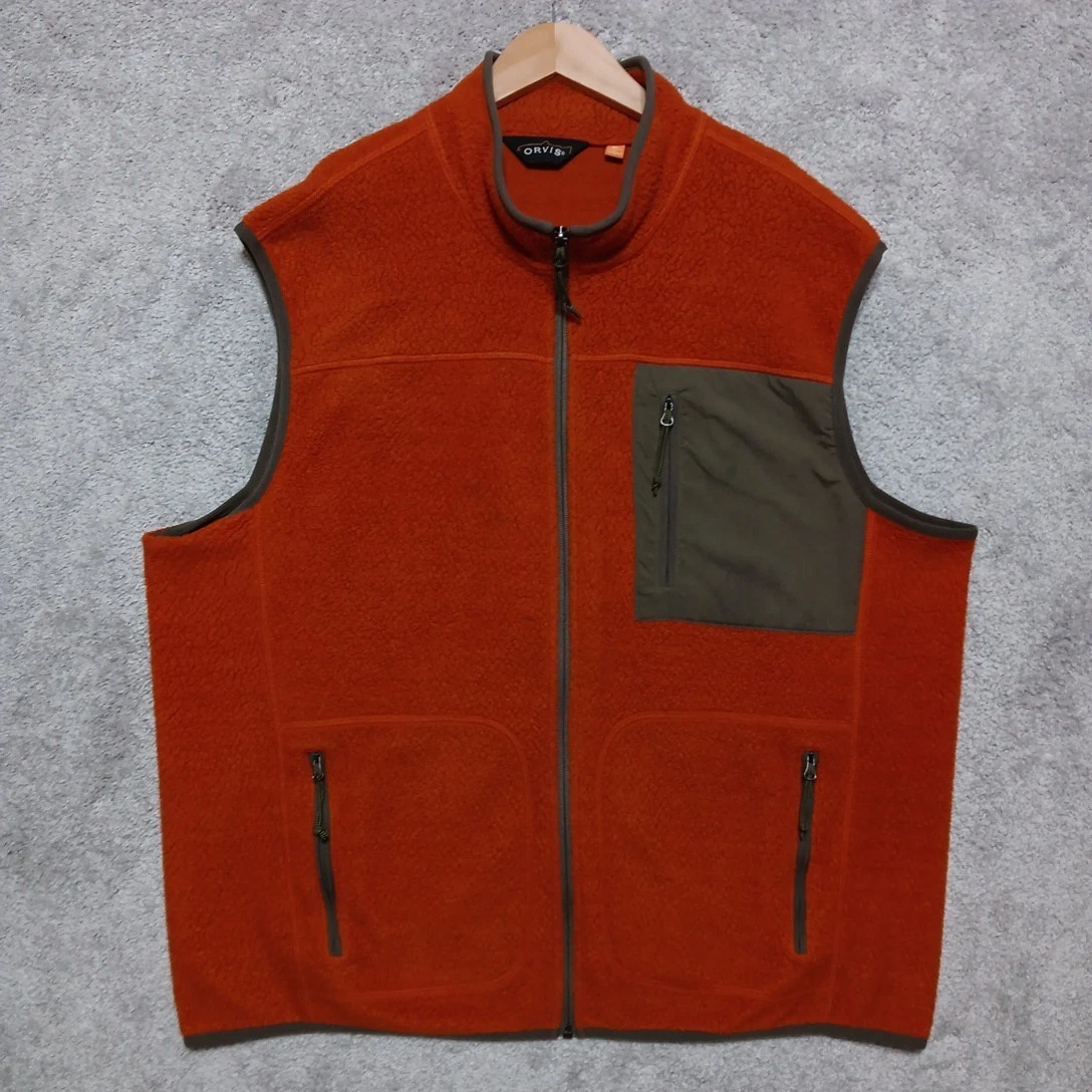 Orvis Vest Men's XL Orange Denali Mock Neck Full Zip Outdoors Hiking