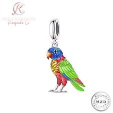 Parrot Bird Charm Genuine 925 Sterling Silver Bead  - Pet Gift