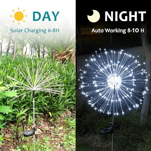 JJGoo Solar Firework Lights, 2 Pack 120 LEDs 2 Lighting 2 Pack, Cool White 