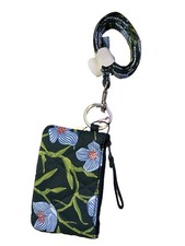 Vera Bradley Zip ID Lanyard Floral Charlotte Stems Green/Blue/White Key Ring