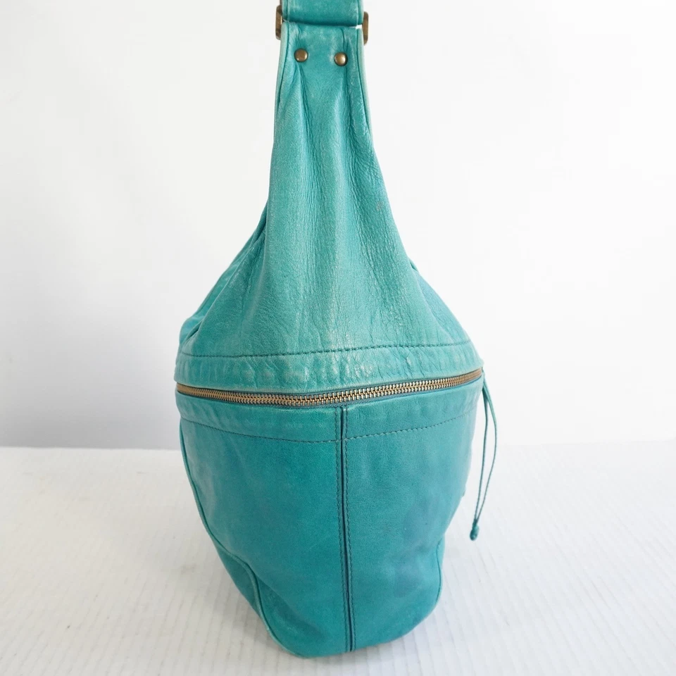 Kooba Teal Leather Hobo Shoulder Bag Large Distressed Brass Hardware y2K Slouch - Image 4 of 4