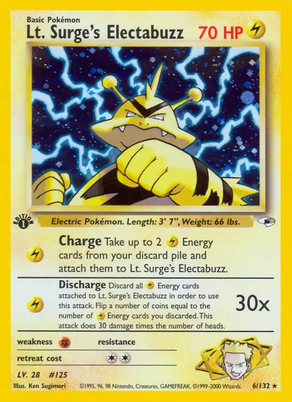 Lt. Surge's Electabuzz - 6/132 - Pokemon Gym Heroes 1st Edition Holo Rare NM