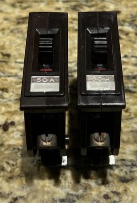 (2)- Wadsworth A150 50 Amp 1 Pole 1P Type A Metal Foot / TAB Breaker A150