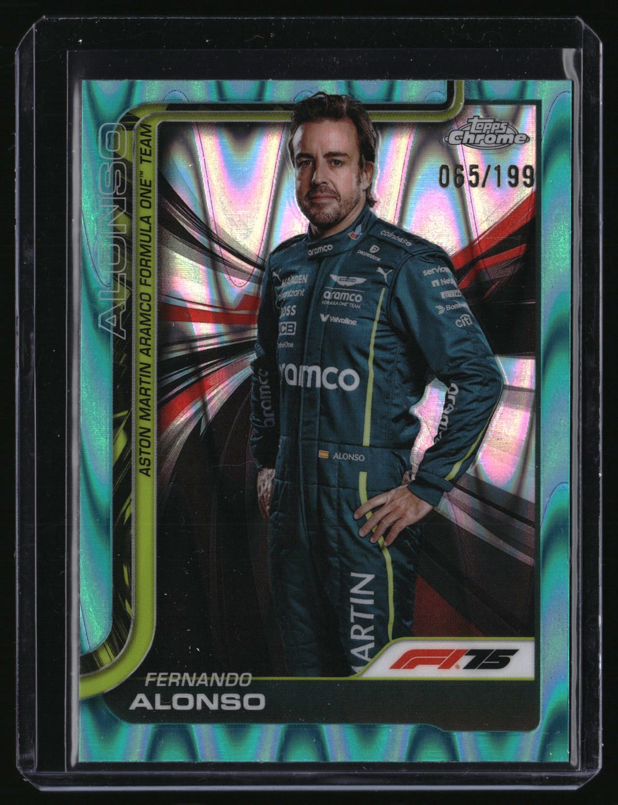 2025 Topps Chrome Formula 1 #9 Fernando Alonso Aqua Refractor #/199