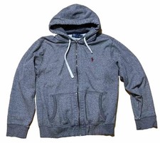 Vintage Mens Polo Ralph Lauren Hoodie Jacket L Full Zip Hood Gray Drawstring