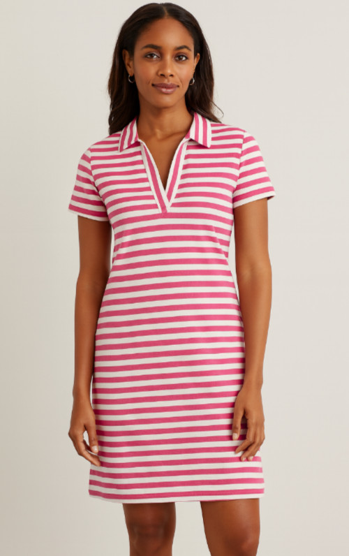 Vineyard Vines Short Sleeve V-neck Pink White Striped Dress Sz XS - NWT