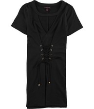 Material Girl Womens Lace Up Tunic Dress, Black, Small