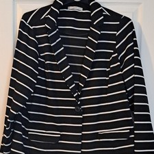 George Black & White Striped Blazer Jacket Pockets Long Sleeve Jersey Size 24