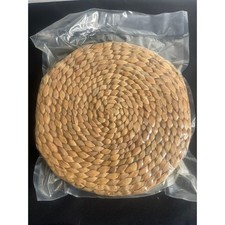 4pc Woven Water Hyacinth Placemats Round Natural Braided Seagrass Mats 12in