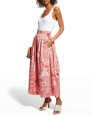 NWT Mara Hoffman Katrine Paisley Maxi Skirt L Organic Cotton Red Resort