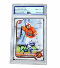 Dylan Beavers Signed 1st Bowman Paper Auto Baltimore Orioles BD-160 PSA 10