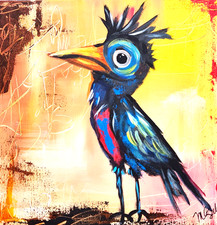 Decorazione pittura pop art uccellino colorato 12x12 originale stravagante