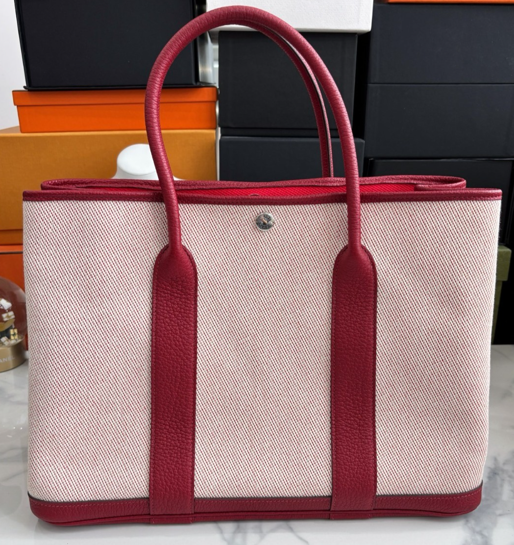 Hermes Peach Pink Garden 36 Shoulder Handbag Canvas tote Almost brand new
