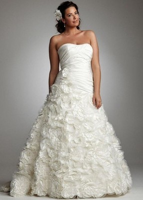 Galina Strapless drop waist Wedding Dress w/ 3d flower applique& xl train 9sv415