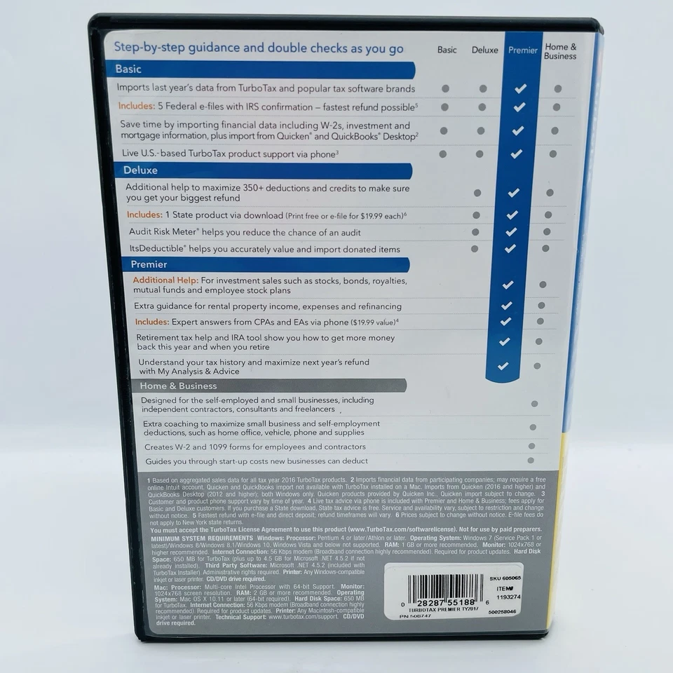 2017 Intuit TurboTax Premier Investments Rental Property Tax CD Windows PC & Mac - Image 3 of 4