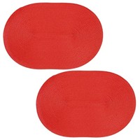 Platzset 2Er Set Rot Oval Ca. 45X30 Cm Platzdeckchen Tischset Geflochtene Optik