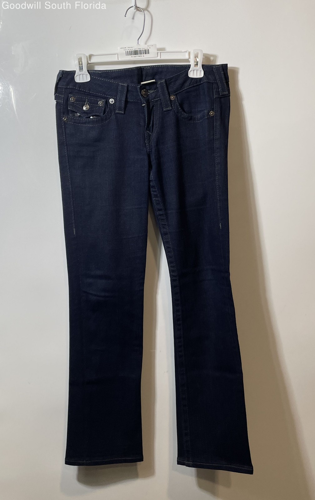 True Religion Womens Billy Blue Denim Dark Wash Pockets Bootcut Jeans Pants 28