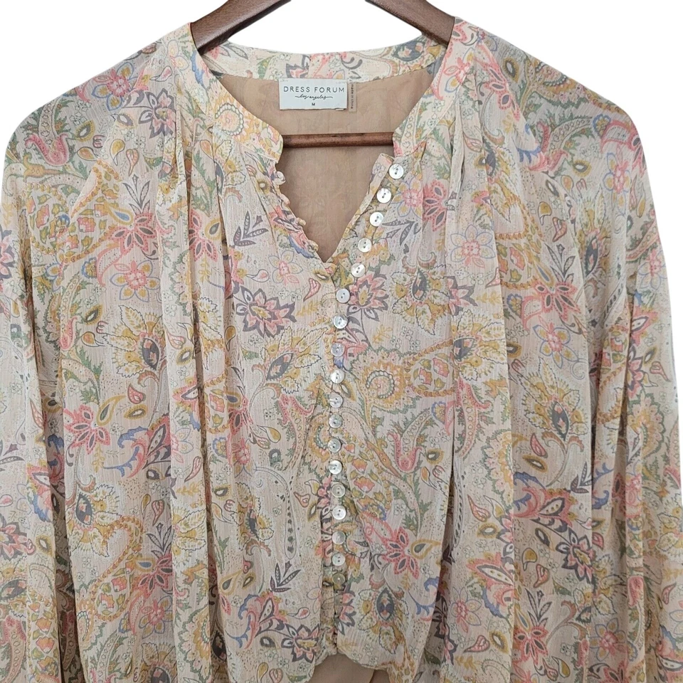 Dress Forum Los Angeles Paisley Blouse Womens Size M Lined Balloon Sleeve Boho - Image 3 of 4