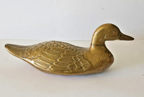 Vintage massive schwere Messing Stockente Figur 14" lang schöne Details ANSEHEN - Bild 1 von 7