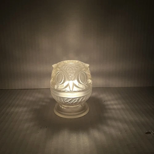 Vintage Fenton Clear satin Glass Owl Fairy Lamp Art Glass Candle Holder 4”