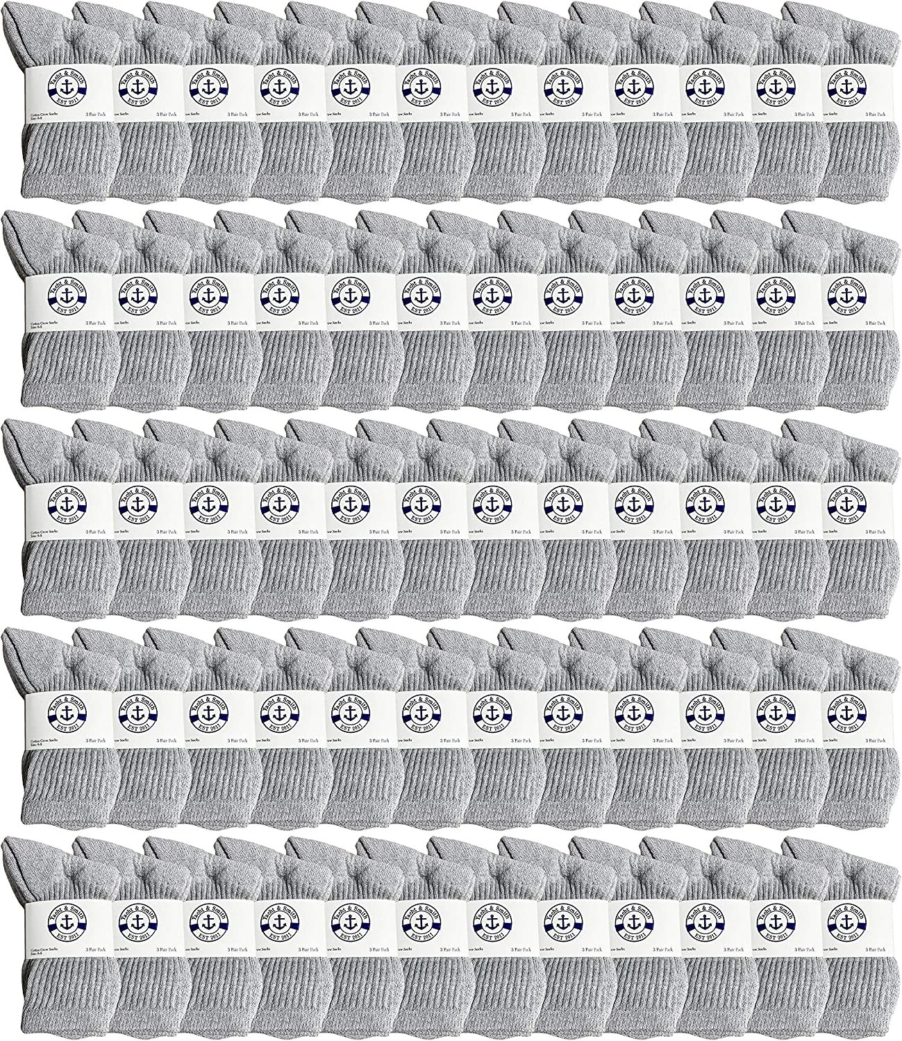 240 PK Yacht & Smith Wholesale Kids Crew Socks, Size 6-8(Gray) - Boys Ankle Sock