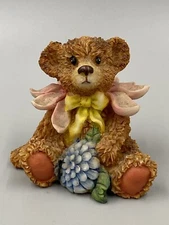 Artmark Vintage 3” Sitting Teddy Bear W/ Blue Flower Figurine