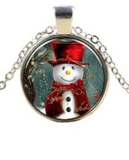 CHRISTMAS SNOW SNOWMAN ART Pendant Charm On 20" 925 Sterling Silver Necklace