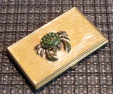 Argento SC Brass Jeweled & Crab Business Card Holder Nautical Austrian Crystals