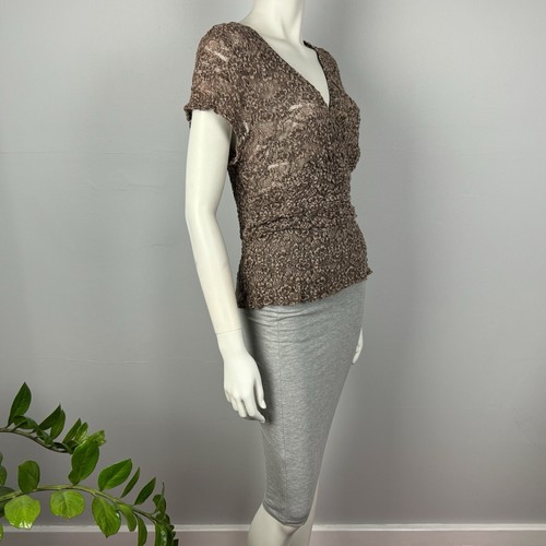 Kamiko Size 16 Top Blouse Empire Waist Sheer Gathered Waist Brown Cap Sleeve - Picture 10 of 13