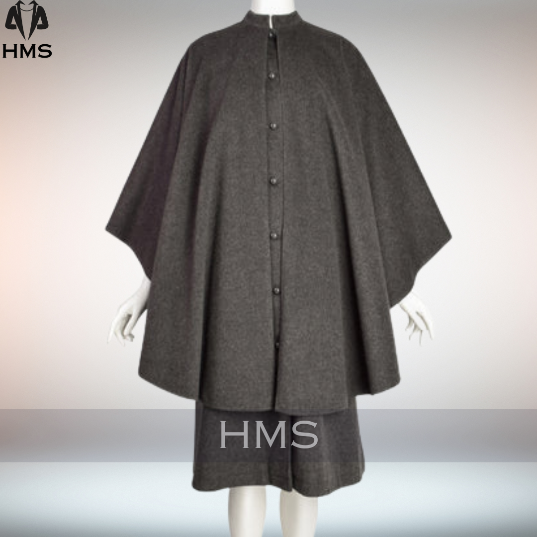 Cappotto con cappuccio Inverness Yves Saint Laurent 100% lana grigio loden a strati