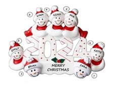 Personalized 2024 Snowman Family of 7 Christmas Ornament