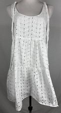 Asos Ladies Juniors White Eyelet Spaghetti Strap Tie Up Mini Summer Dress Sz 10