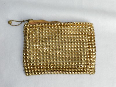 Whiting Davis Mesh Coin Purse Gold Tone Zipper Closure