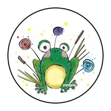 30 CUTE FROG AND FLOWERS ENVELOPE SEALS LABELS STICKERS 1.5" ROUND FLORAL