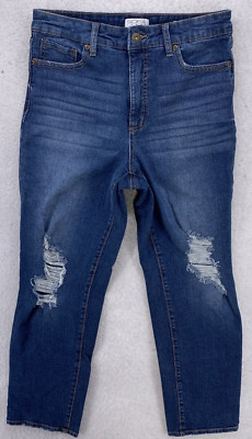 Sofia Jeans Women's Size 4 Leslie Slim Straight Blue Denim Pants Rip Torn