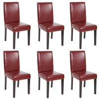 6Er-Set Esszimmerstuhl Stuhl Lehnstuhl Littau Kunstleder, Rot-Braun Dunkle Beine