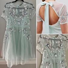 NWT ASOS Sea Foam Whimsical Feminine Embellished Tulle Bow Back Mini Dress 8