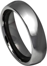 6mm High Polished Shiny Dark Gray IP Plated Classic Domed Wedding Band Ring