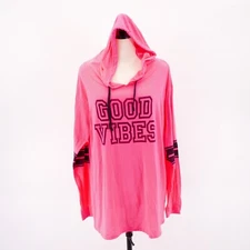 Bobbie Brooks Ladies XL Highlighter Pink Hooded Long Sleeve T-Shirt Top