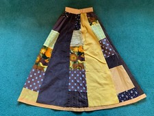 WOMEN'S VINTAGE 1970's 70's PATCH WORK STYLE LONG FLOWY YELLOW  BROWN SKIRT