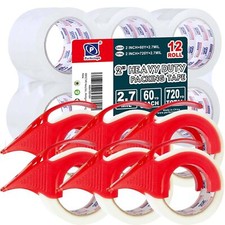 PERFECTAPE Heavy Duty Packing Tape 12 Rolls with 6 Dispensers Clear 2.7 mil U...