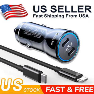 40W Fast Charging Double USB-C Car Charger For Samsung iPhone Android Cell Phone